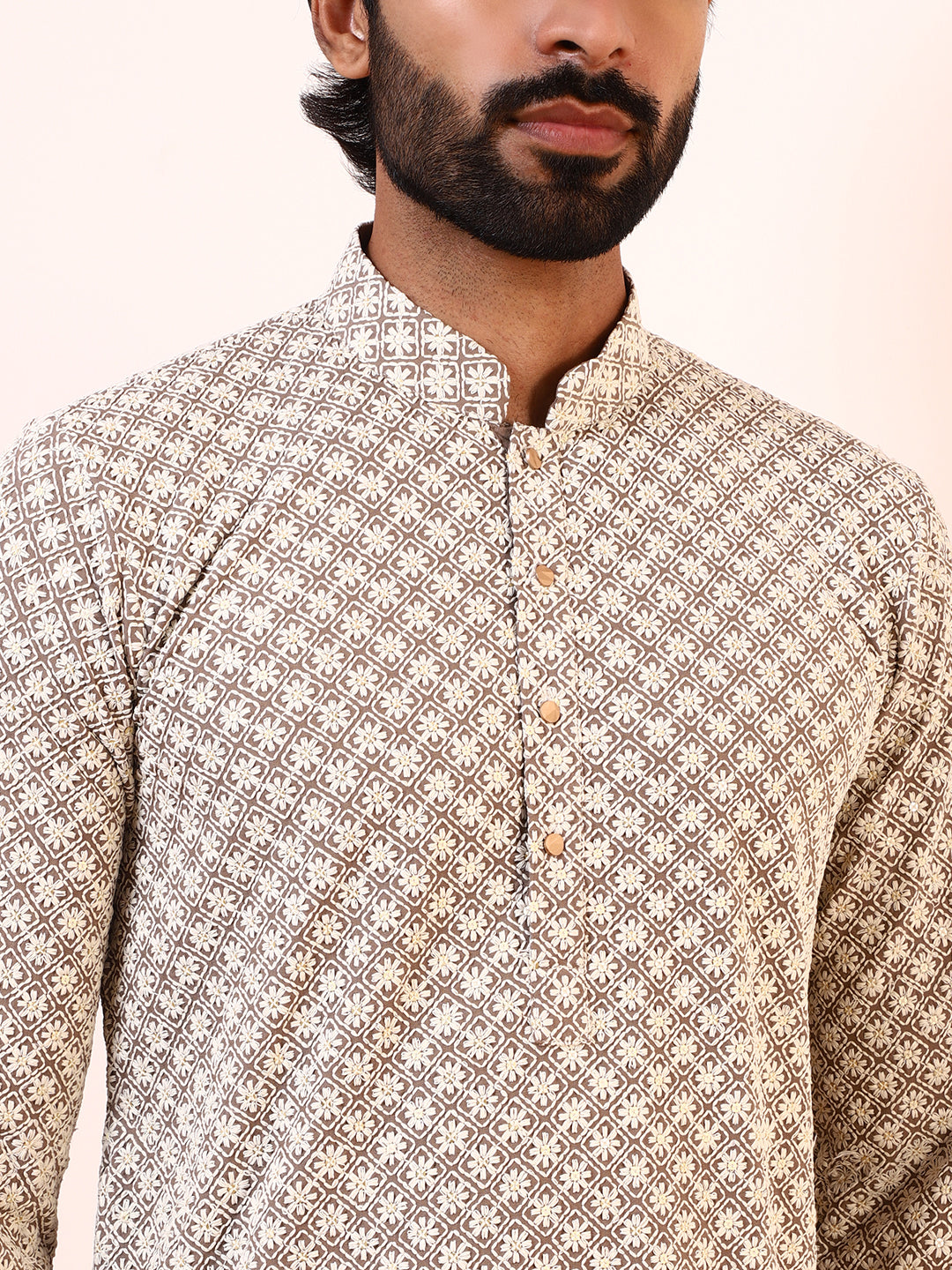 Refined Grey Embroidered Men’s Kurta