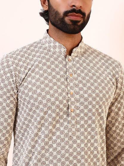 Refined Grey Embroidered Men’s Kurta