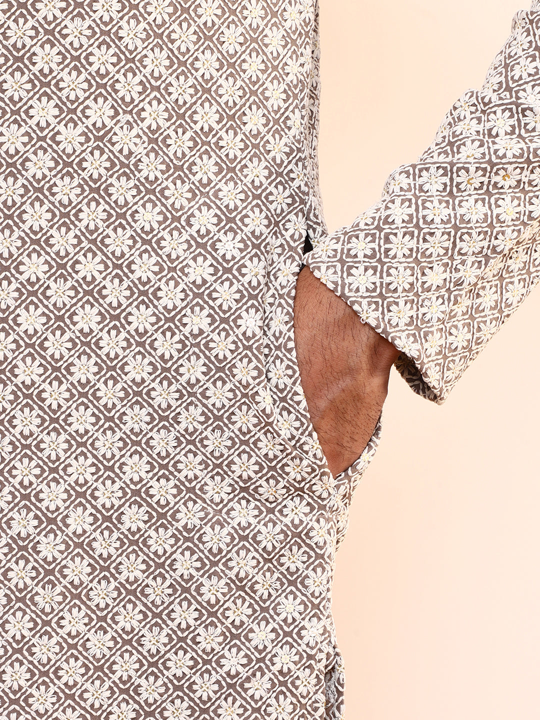 Refined Grey Embroidered Men’s Kurta