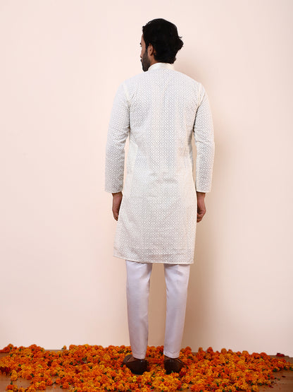Royal White Chikankari Men’s Kurta