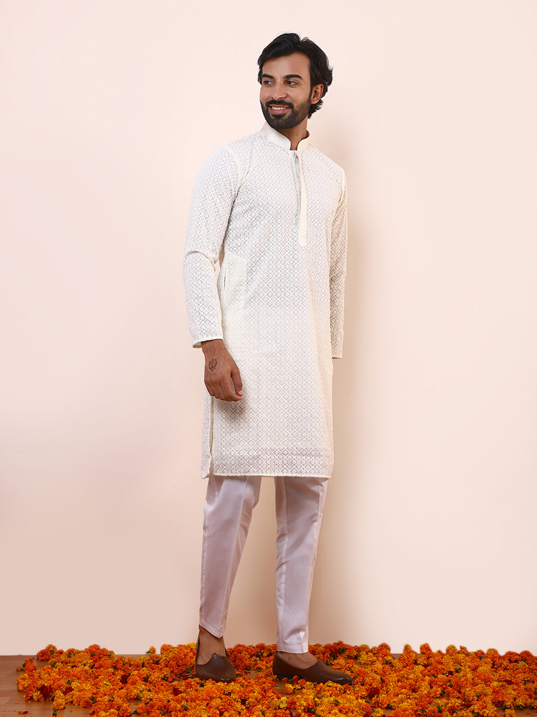 Royal White Chikankari Men’s Kurta