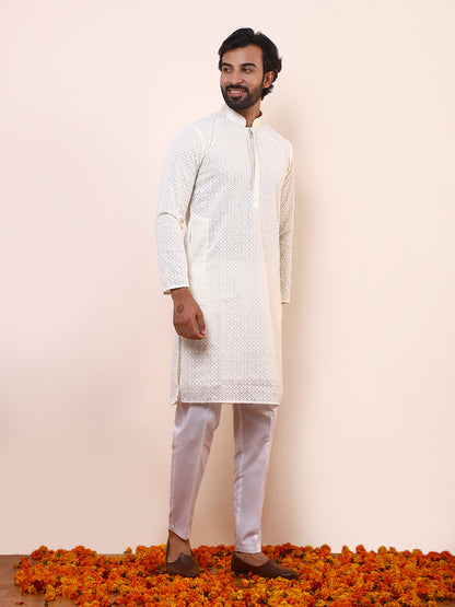Royal White Chikankari Men’s Kurta
