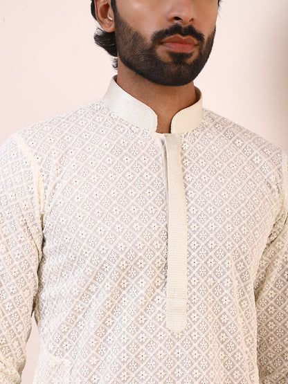 Royal White Chikankari Men’s Kurta