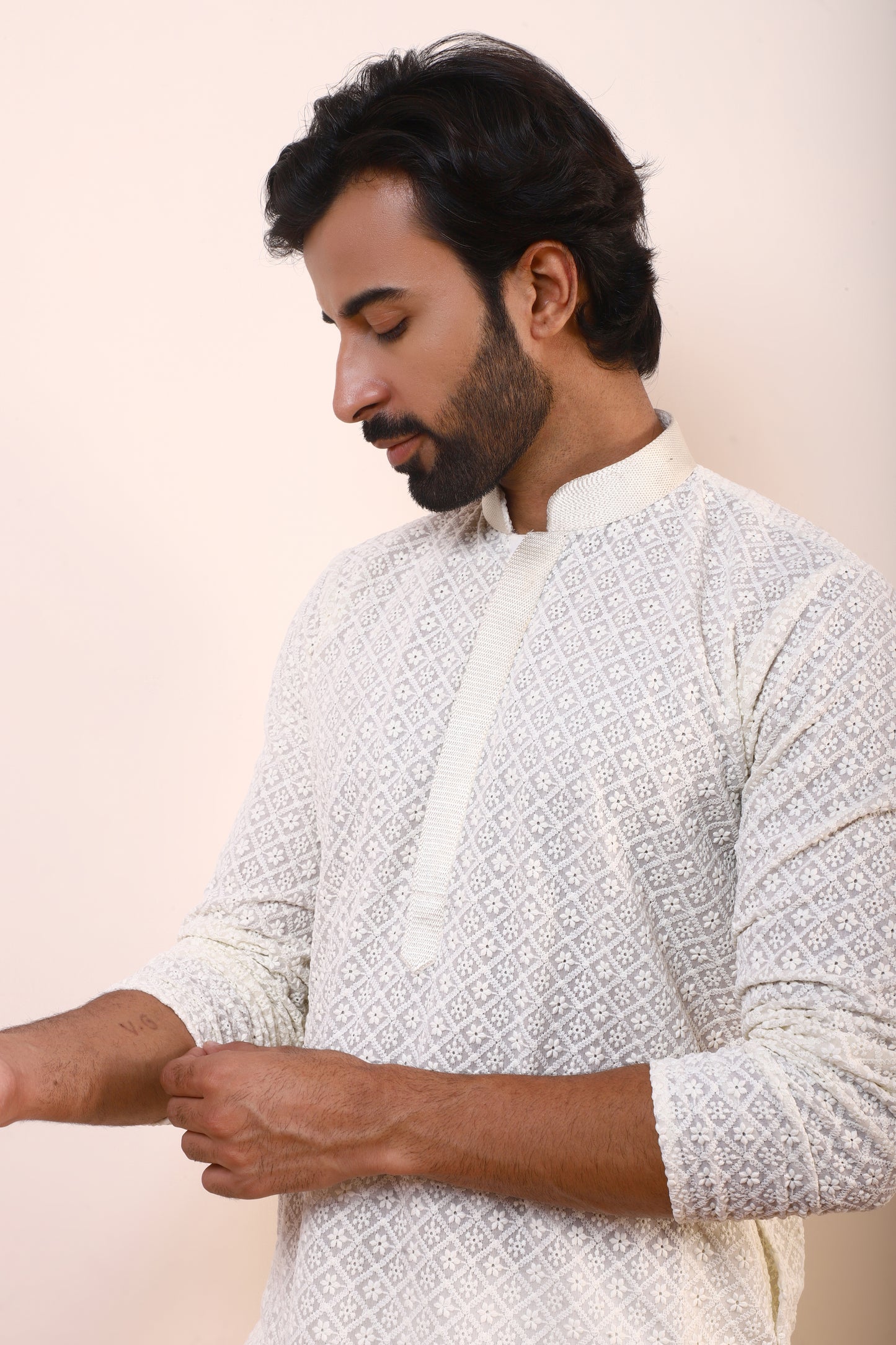 Royal White Chikankari Men’s Kurta