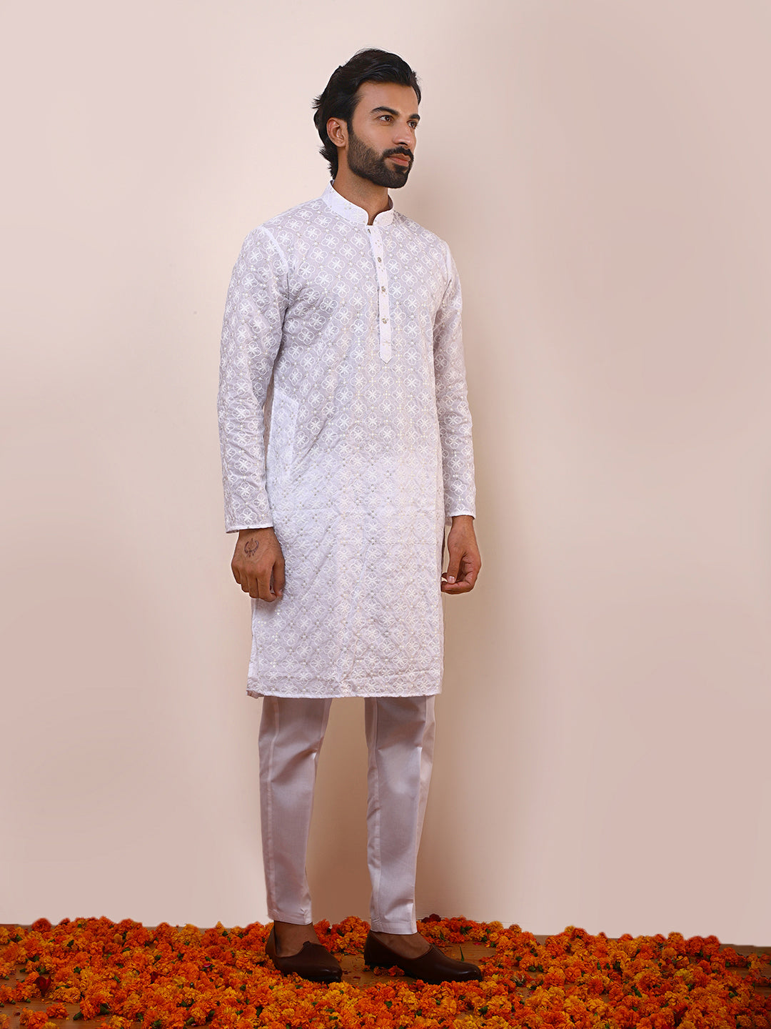 Regal White Embroidered Men’s Kurta