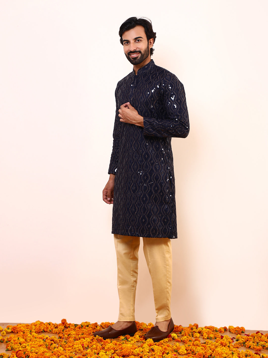 Royal Blue Embellished Men’s Kurta