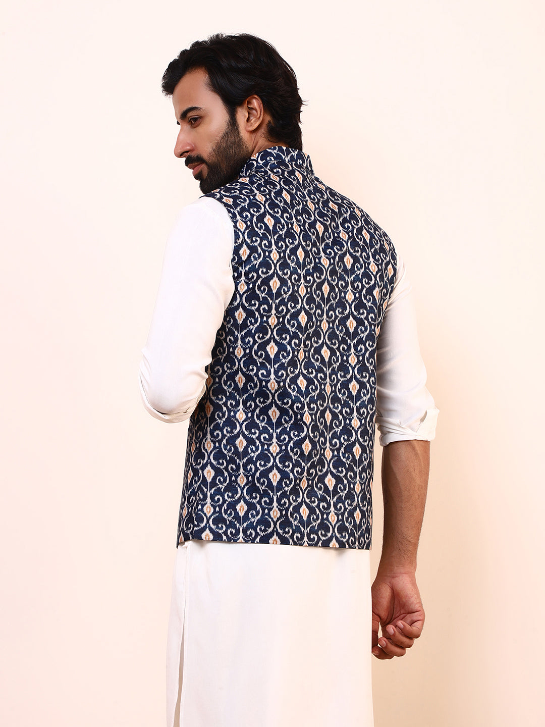 Royal Blue Printed Men’s Nehru Jacket