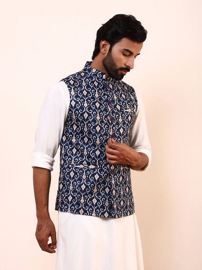 Royal Blue Printed Men’s Nehru Jacket