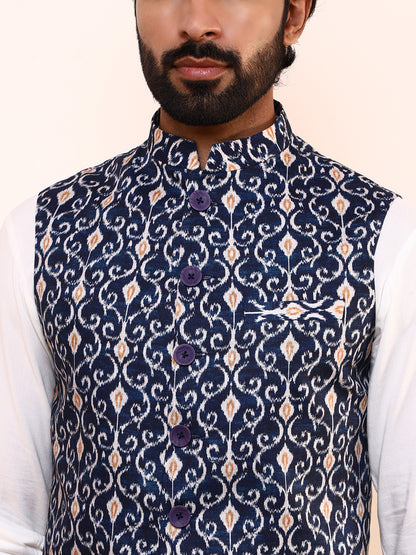 Royal Blue Printed Men’s Nehru Jacket