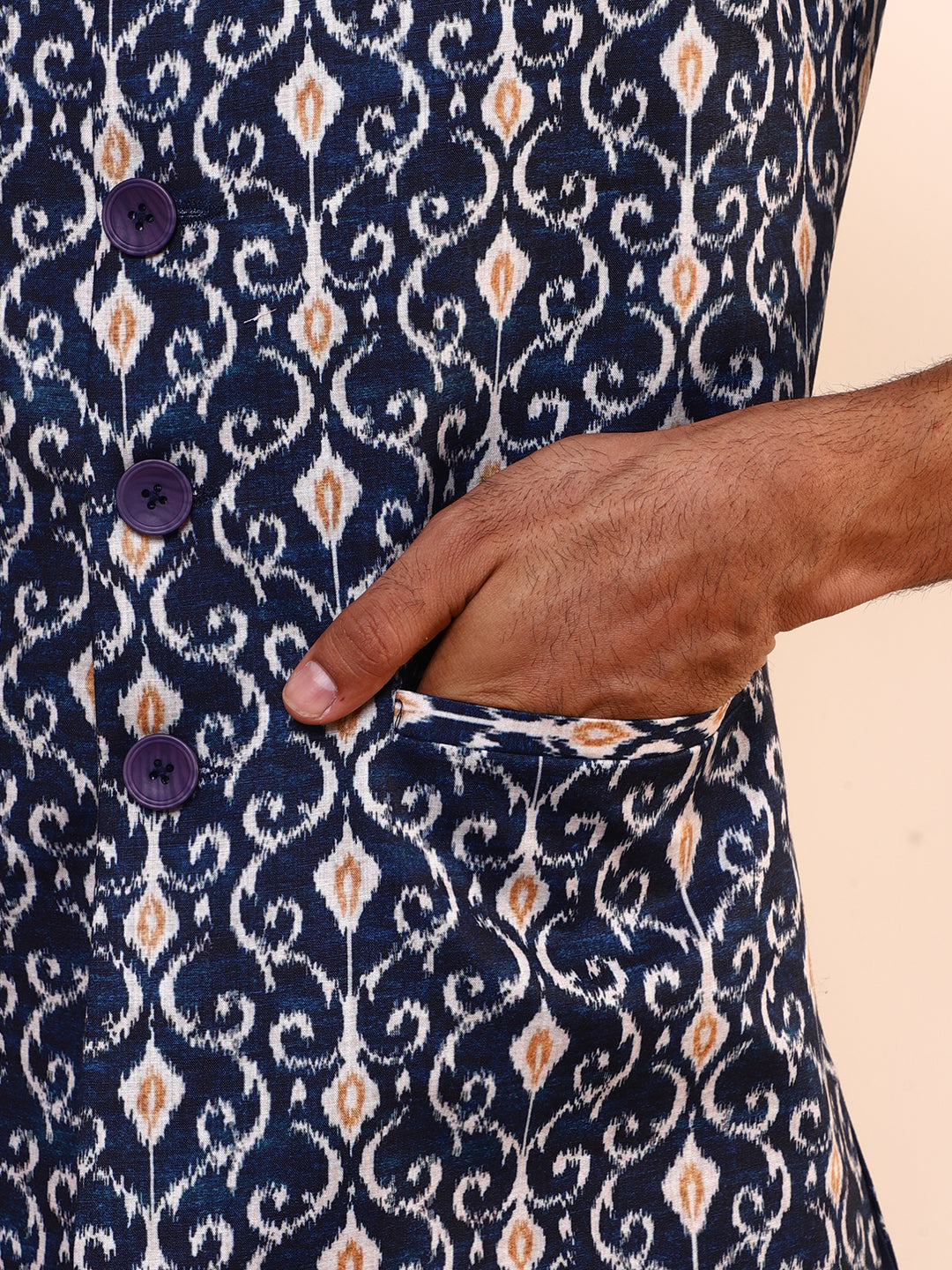 Royal Blue Printed Men’s Nehru Jacket