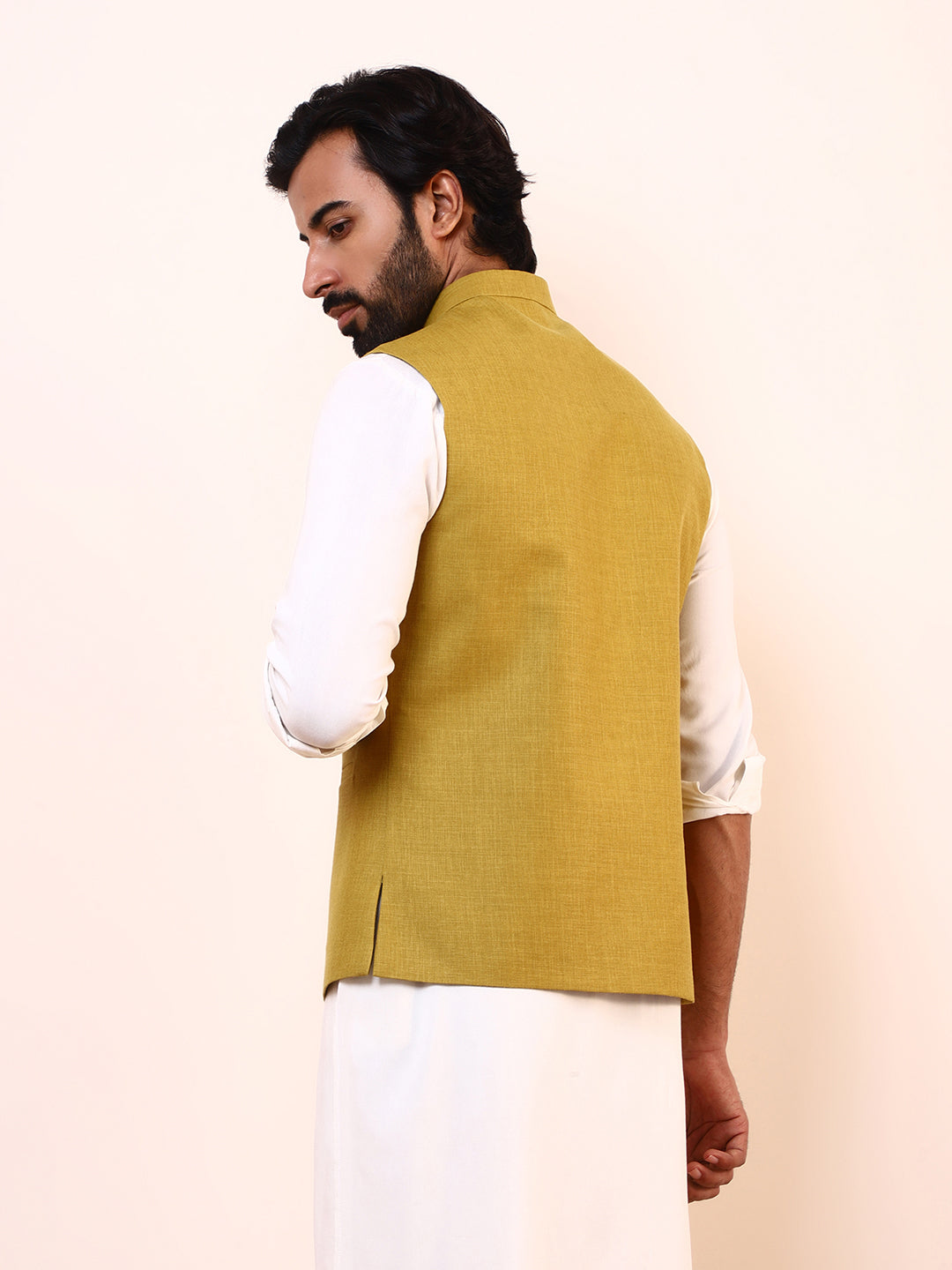Mustard Green Solid Men’s Nehru Jacket
