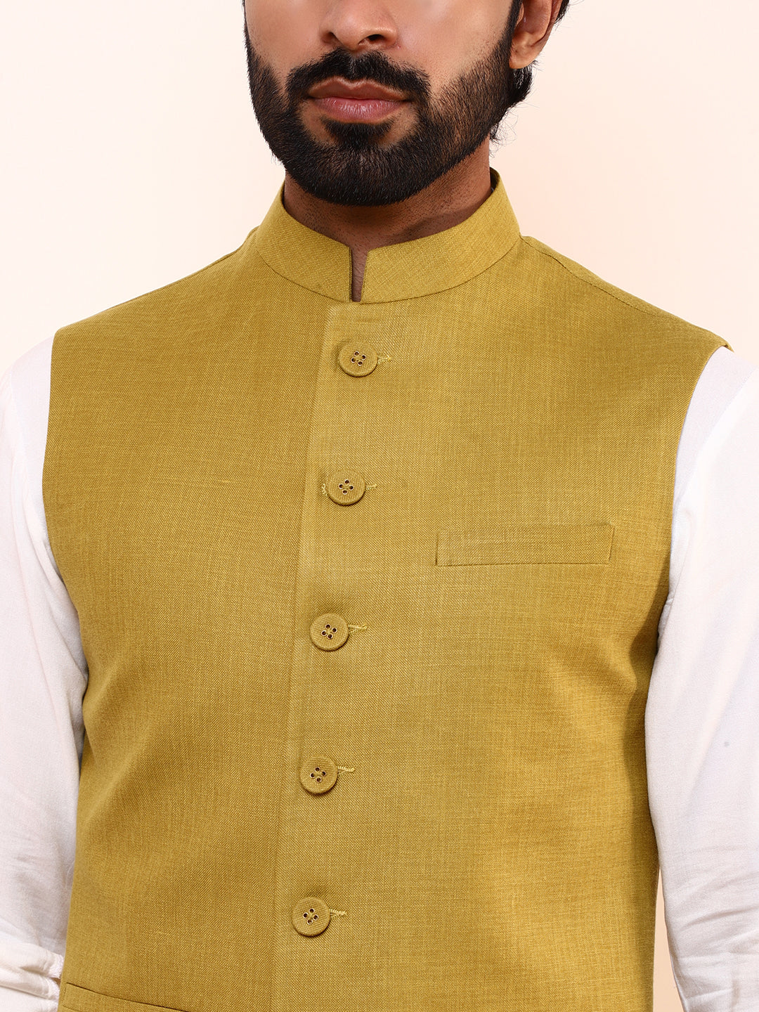 Mustard Green Solid Men’s Nehru Jacket