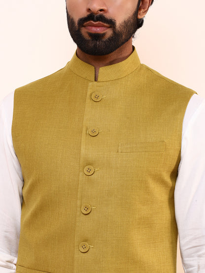 Mustard Green Solid Men’s Nehru Jacket