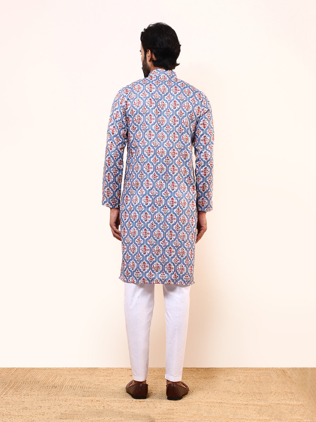 Blue Red Patterned Printed Men’s Kurta