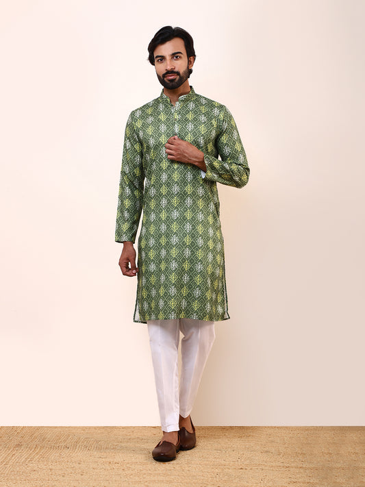 Mehendi Green Printed Men’s Kurta