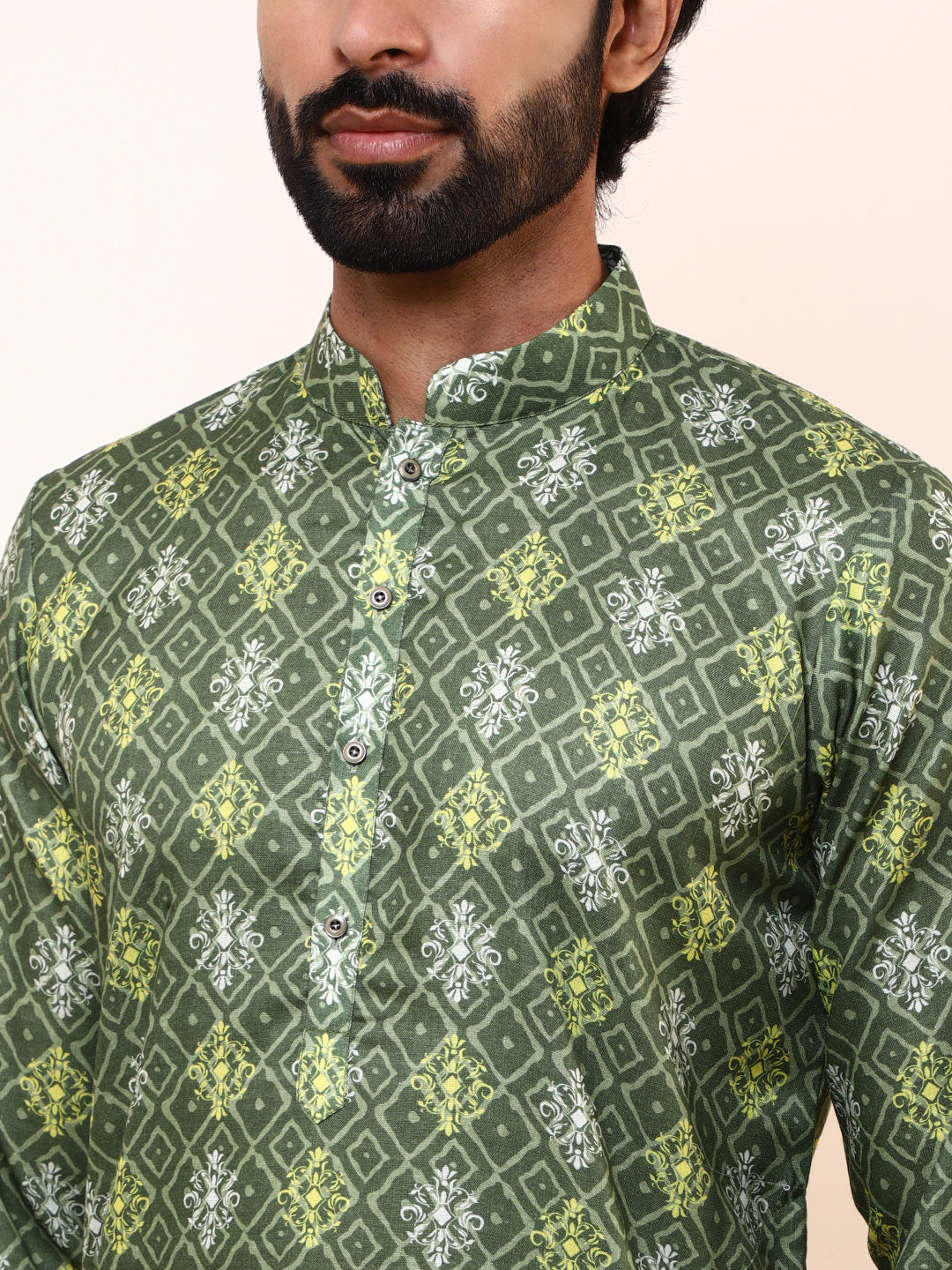 Mehendi Green Printed Men’s Kurta