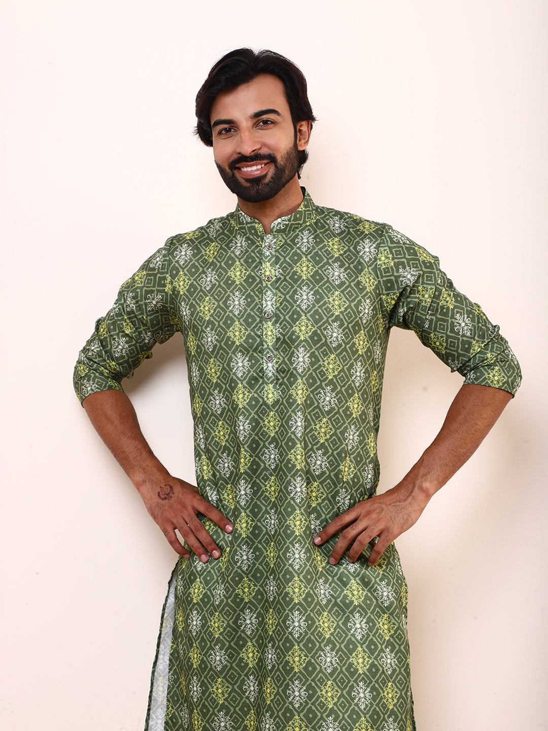 Mehendi Green Printed Men’s Kurta