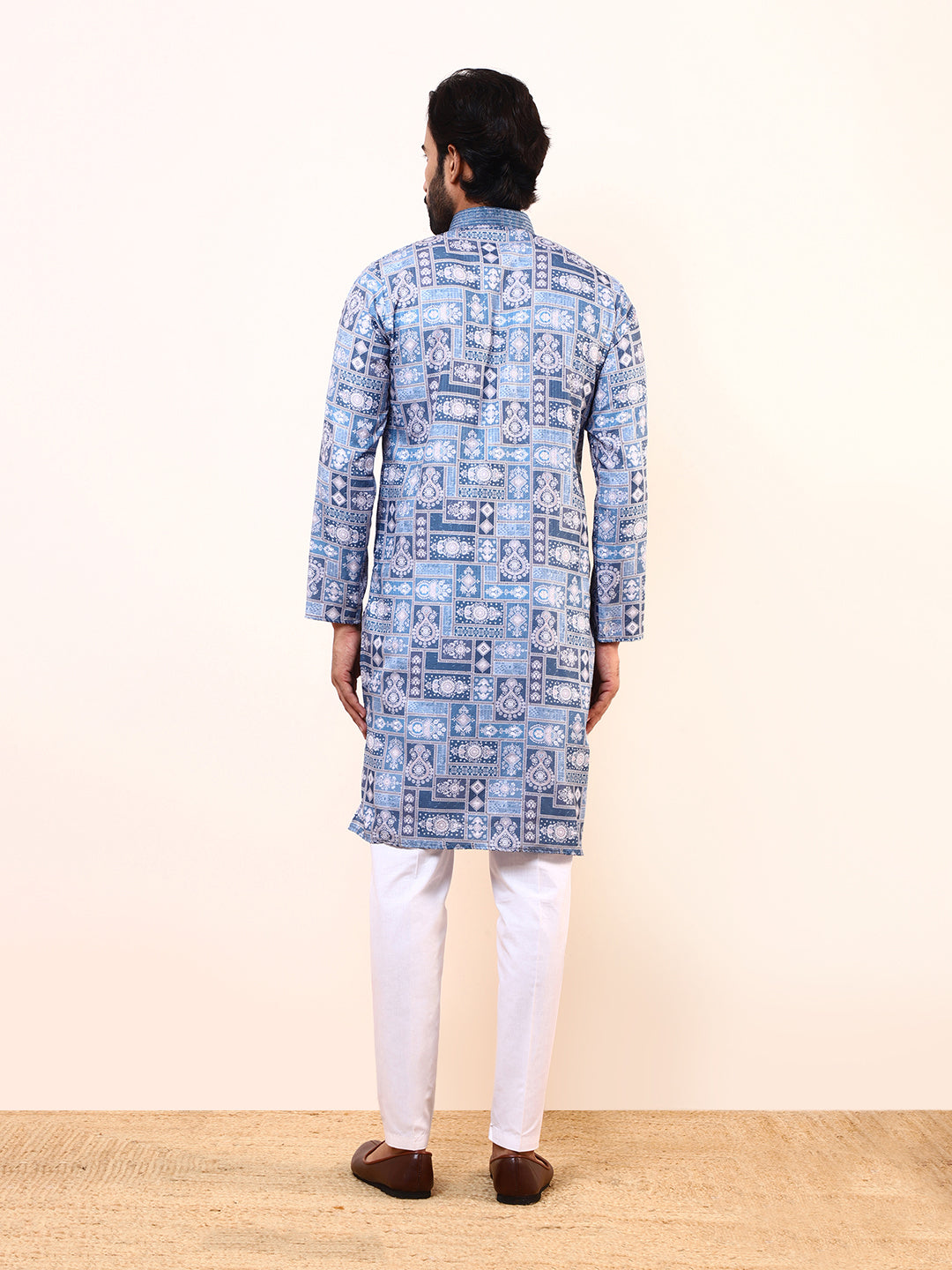 Blue Abstract Printed Mens Kurta
