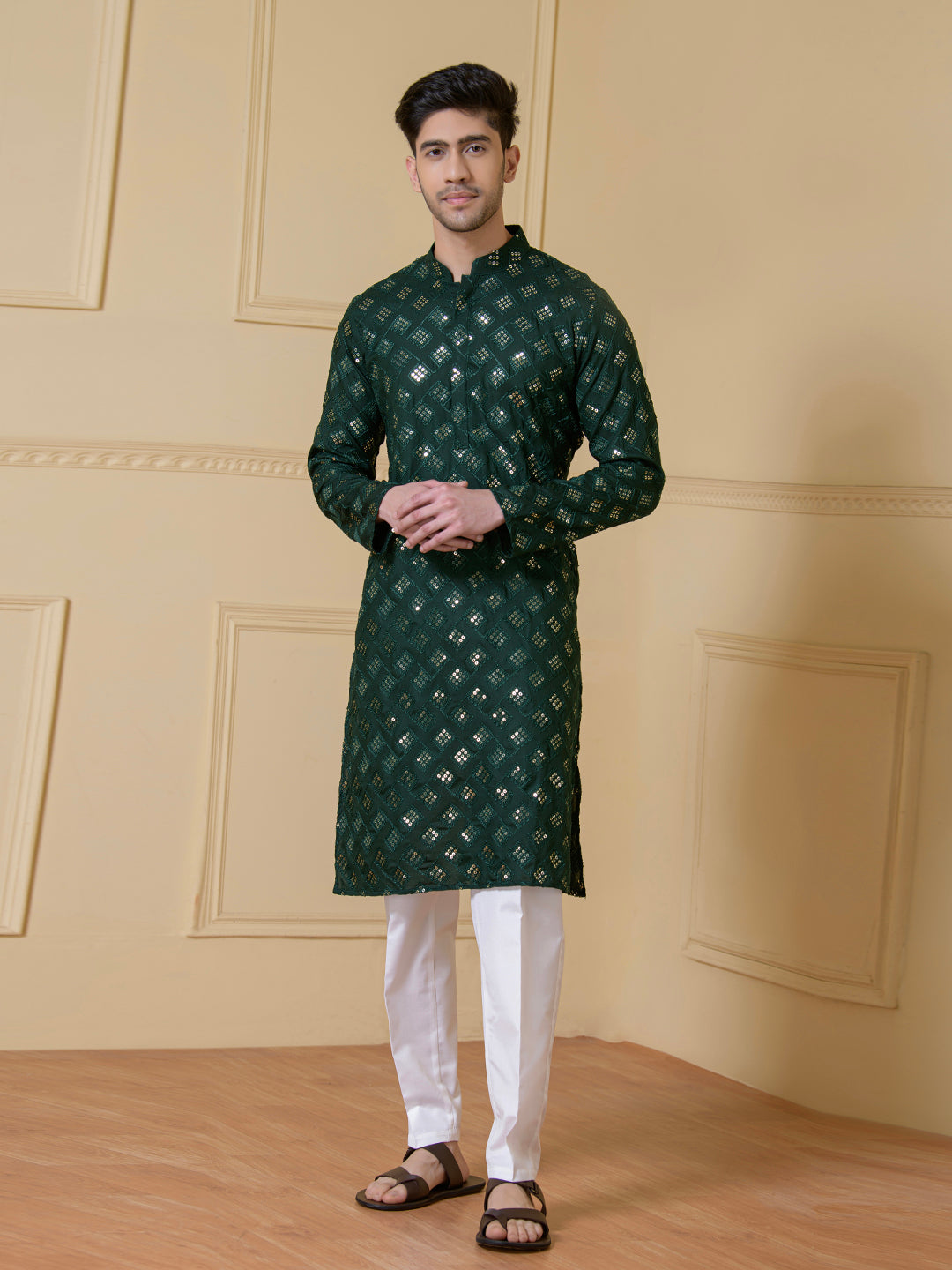 Regal Green Embellished Men's Kurta