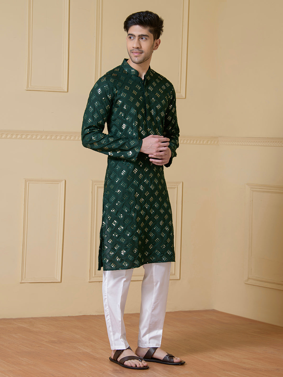Regal Green Embellished Men's Kurta