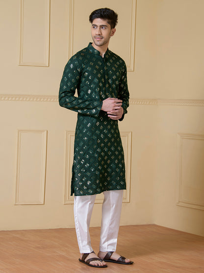 Regal Green Embellished Men's Kurta