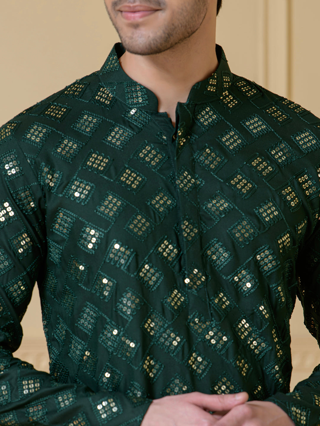 Regal Green Embellished Men's Kurta