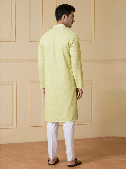 Lime Green Chikankari Men’s Kurta