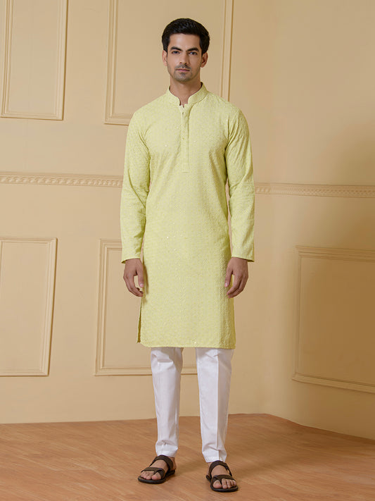Lime Green Chikankari Men’s Kurta