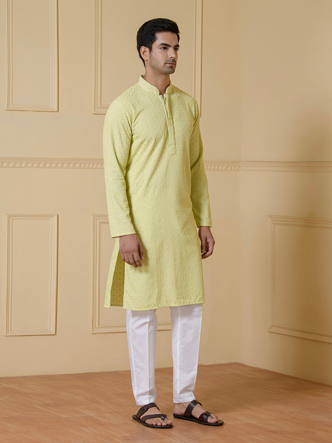Lime Green Chikankari Men’s Kurta