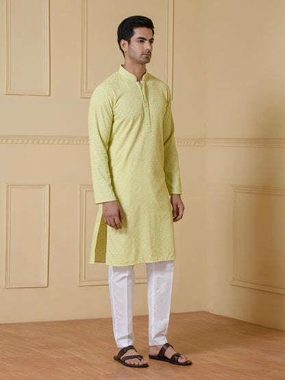 Lime Green Chikankari Men’s Kurta