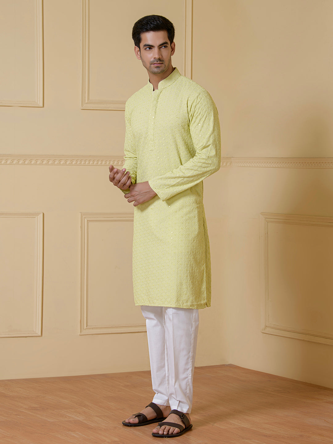Lime Green Chikankari Men’s Kurta