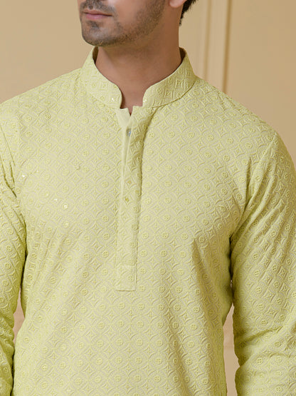 Lime Green Chikankari Men’s Kurta