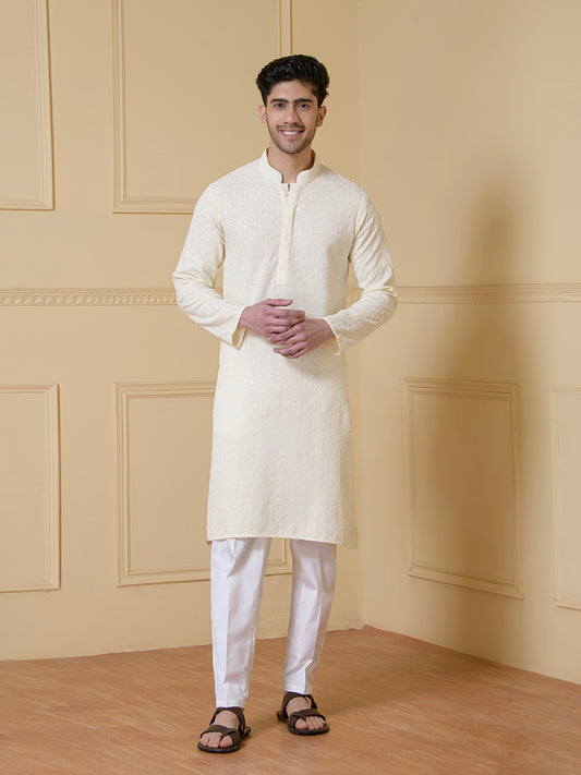 Ivory Elegance Chikankari Men's Kurta