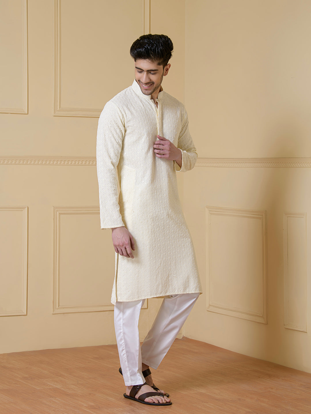 Ivory Elegance Chikankari Men's Kurta