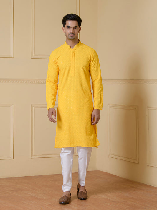 Sunshine Glow Chikankari Men's Kurta