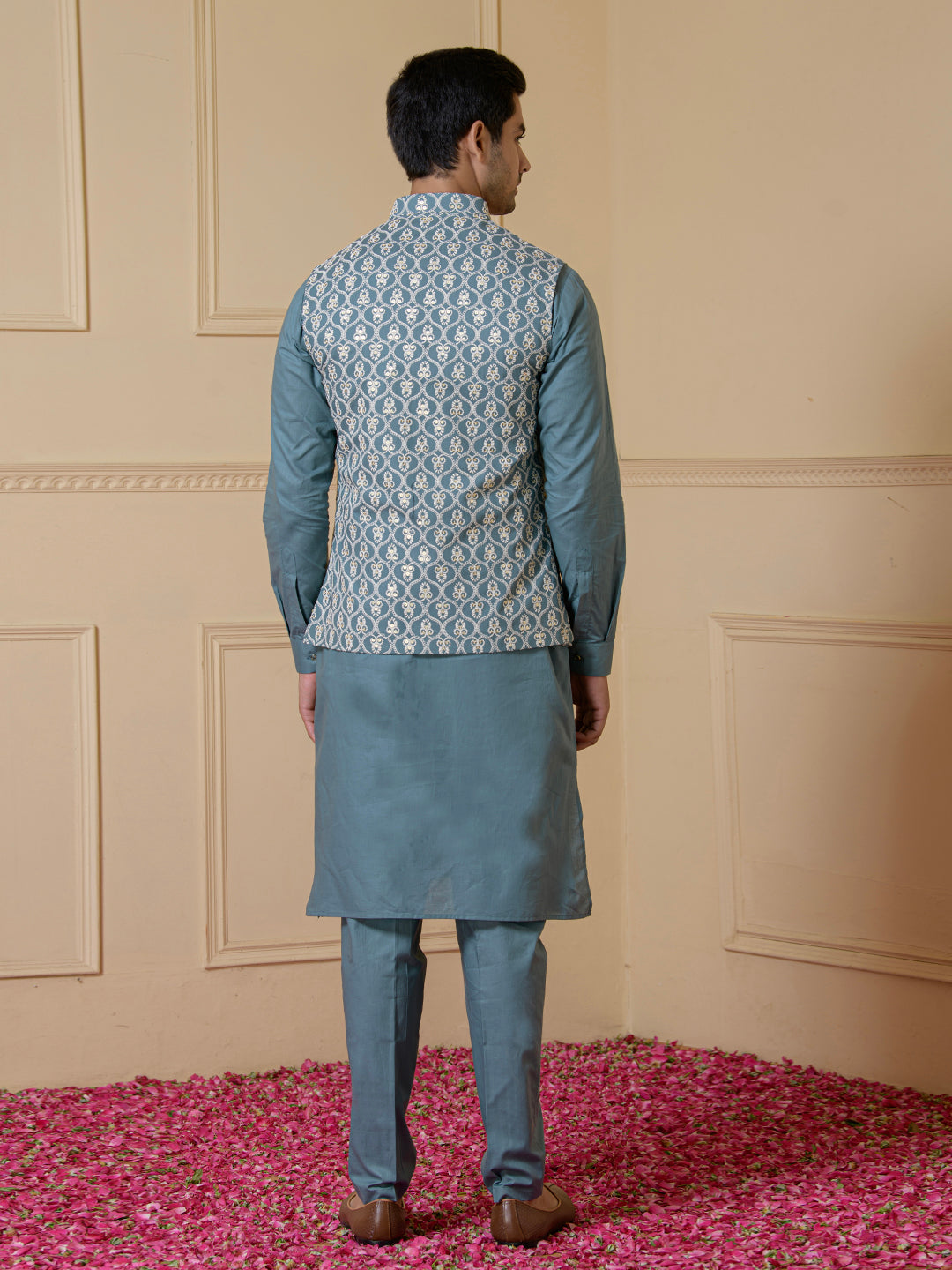 Misty Blue Embroidered Men's Kurta Set
