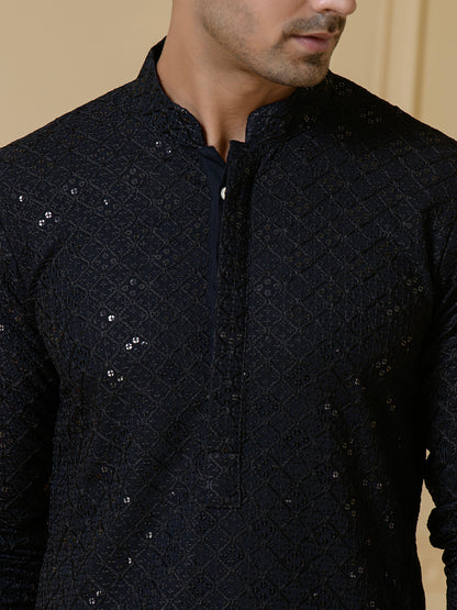 Midnight Black Chikankari Men’s Kurta