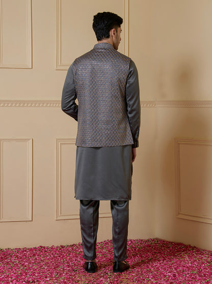 Refined Grey Sequined Men's Kurta Set