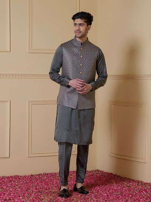 Refined Grey Sequined Men's Kurta Set