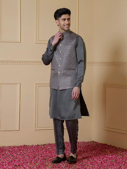 Refined Grey Sequined Men's Kurta Set