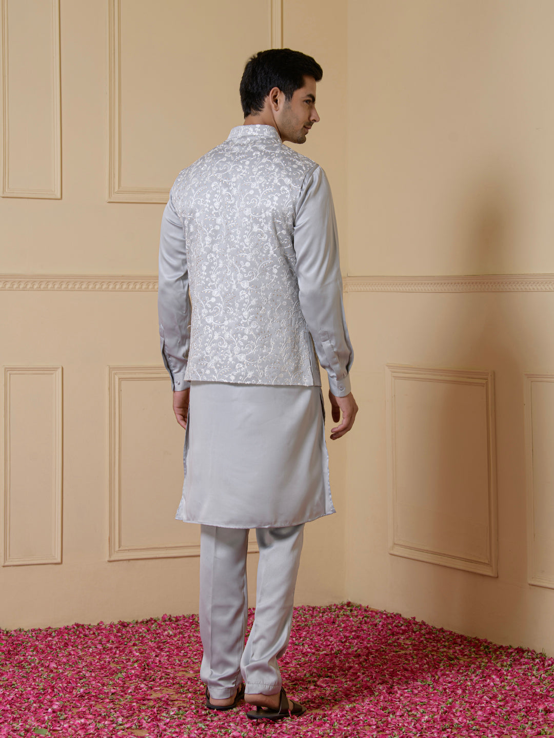 Serene Grey Embroidered Men's Kurta Set