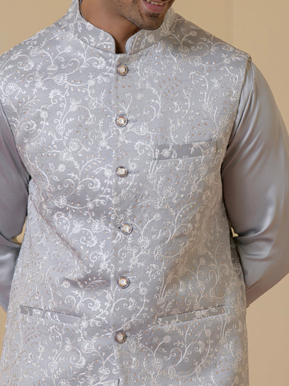 Serene Grey Embroidered Men's Kurta Set