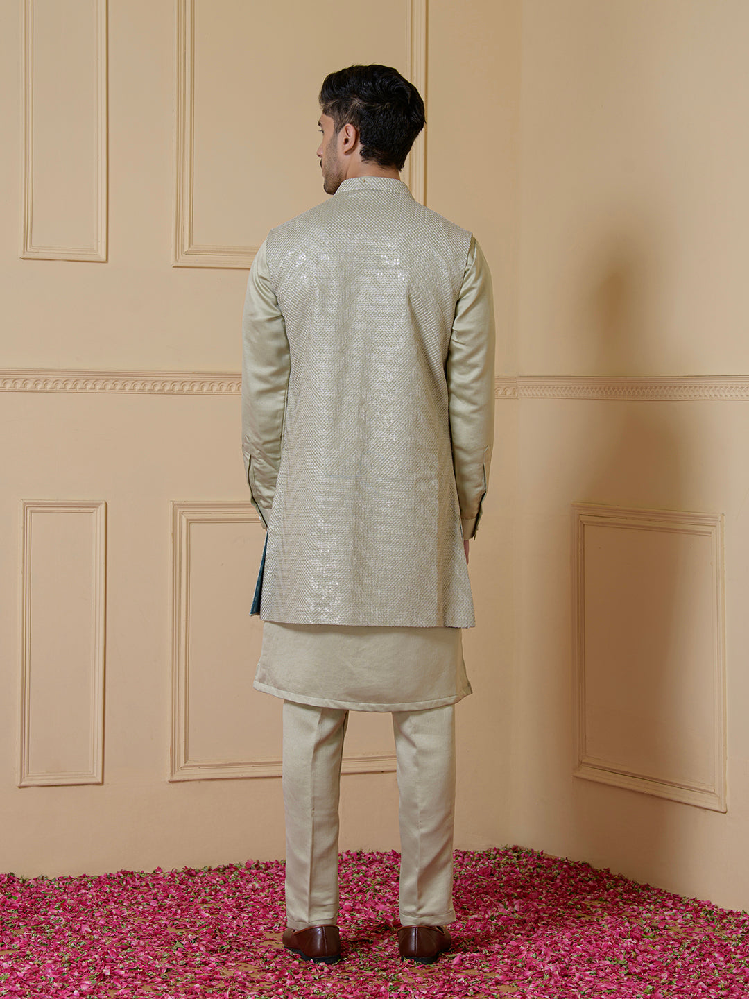 Light Green Sequined Men's Kurta Set