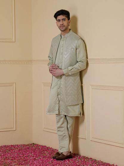 Light Green Sequined Men's Kurta Set