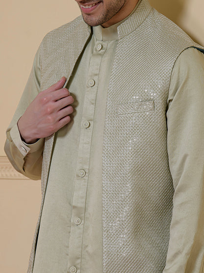 Light Green Sequined Men's Kurta Set