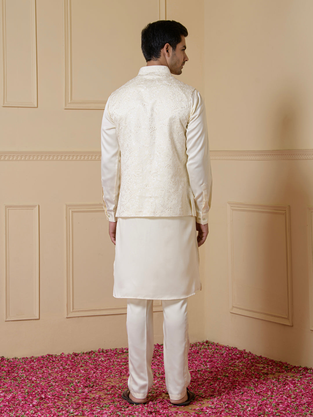 Elegant Cream Embroidered Men's Kurta Set