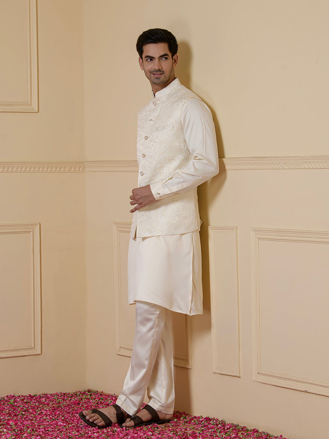 Elegant Cream Embroidered Men's Kurta Set