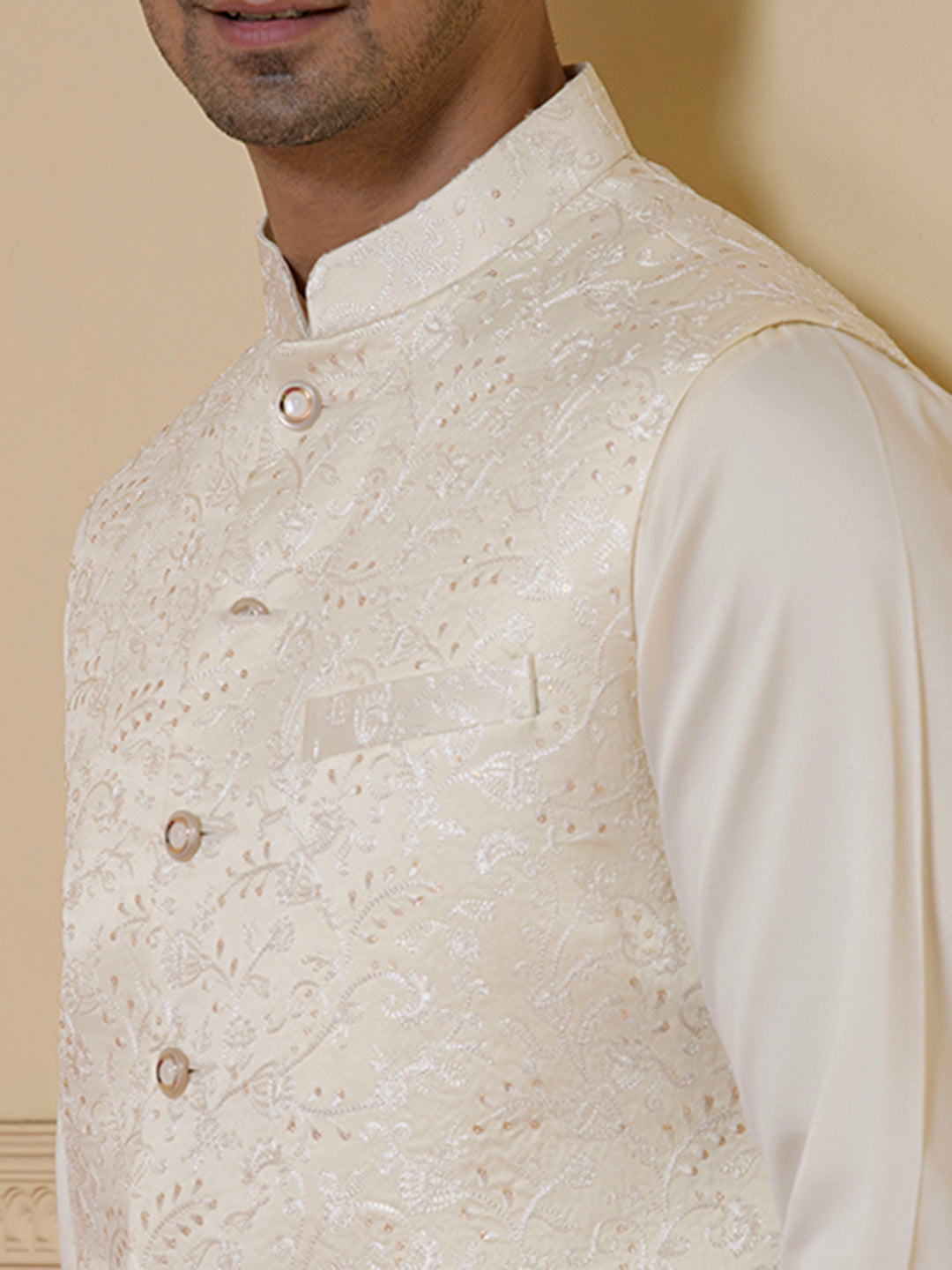 Elegant Cream Embroidered Men's Kurta Set