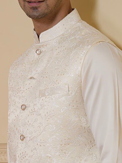 Elegant Cream Embroidered Men's Kurta Set