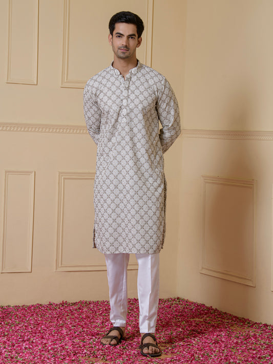 Timeless Grey Embroidered Men’s Kurta